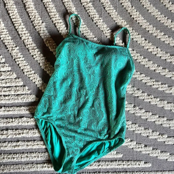 Teal Blue Green Crochet Lined Strap One Piece Swimsuit Tank by Catalina size M - Picture 1 of 4